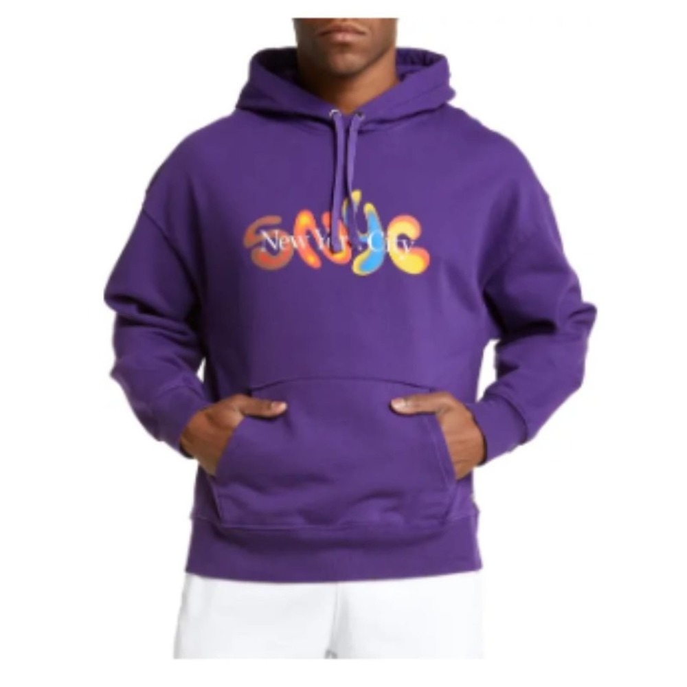 Saturday New York City Men's Purple Warren Airbruch Pullover Hoodie Size